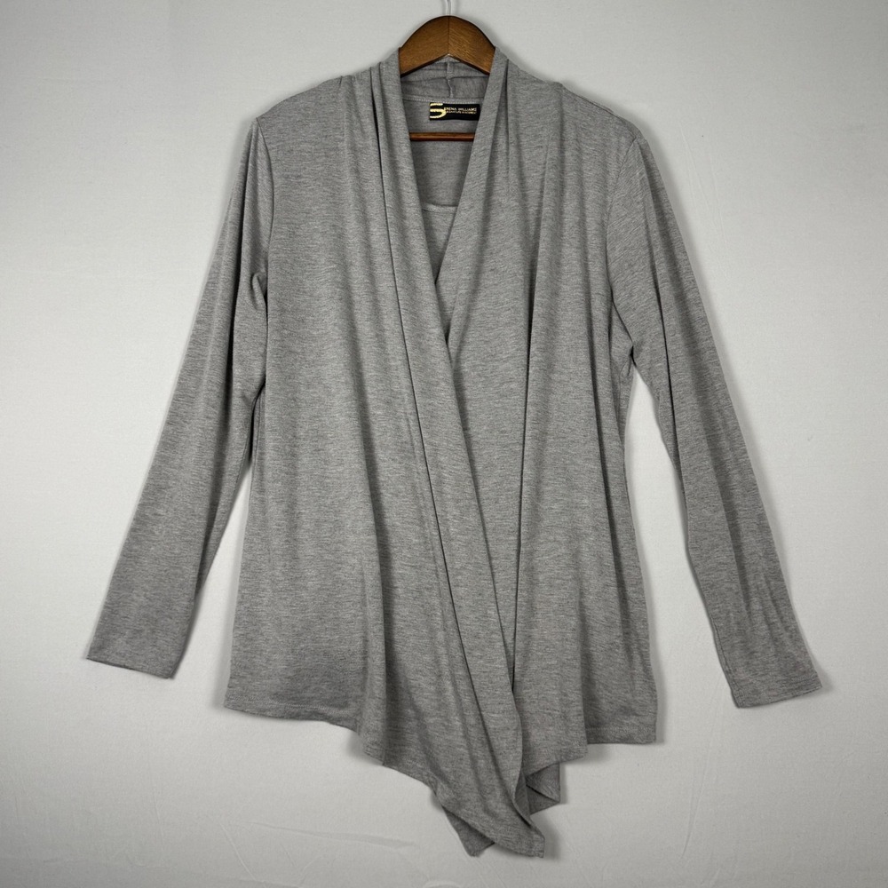 Serena Williams Cardigan Set Women L Gray NWOT Draped Waterfall 2pc Tank